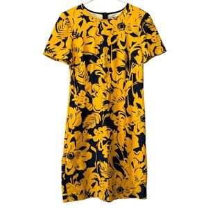 Trina Turk Dress Womens Small Yellow Blue Floral Vacation Designer Wedding Guest